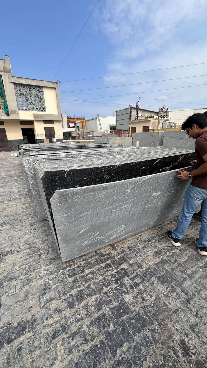 Finished slabs stacked at the processing yard